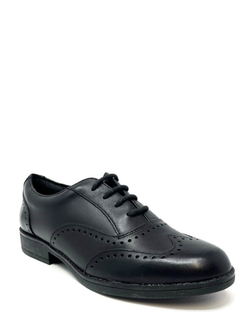 Clarks Shoes Wingtip Sami Fizz Junior Girls Black Leather Dress Size 1.5 New